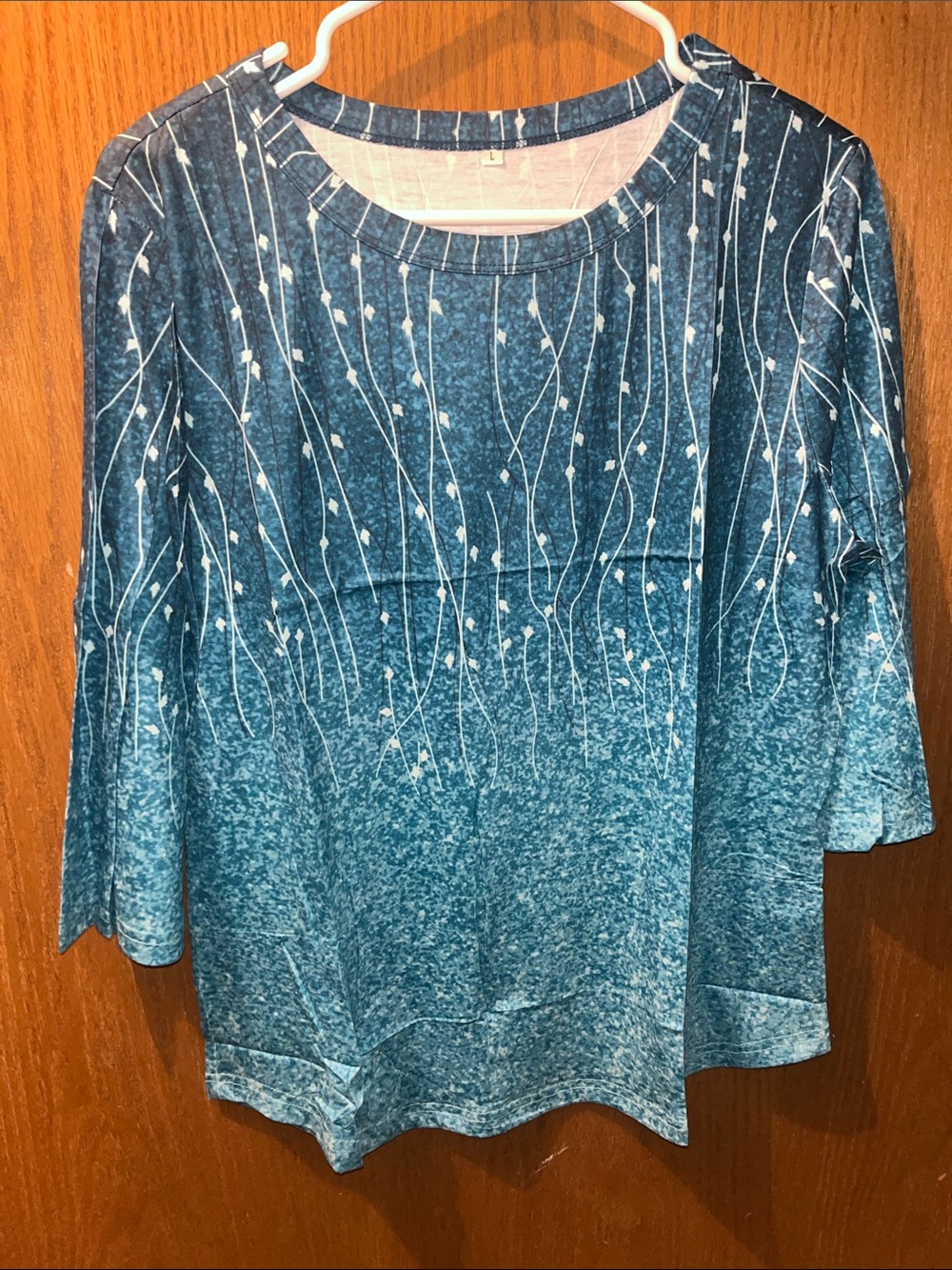 Women's Teal Blue Patterned Long-Sleeve Tee